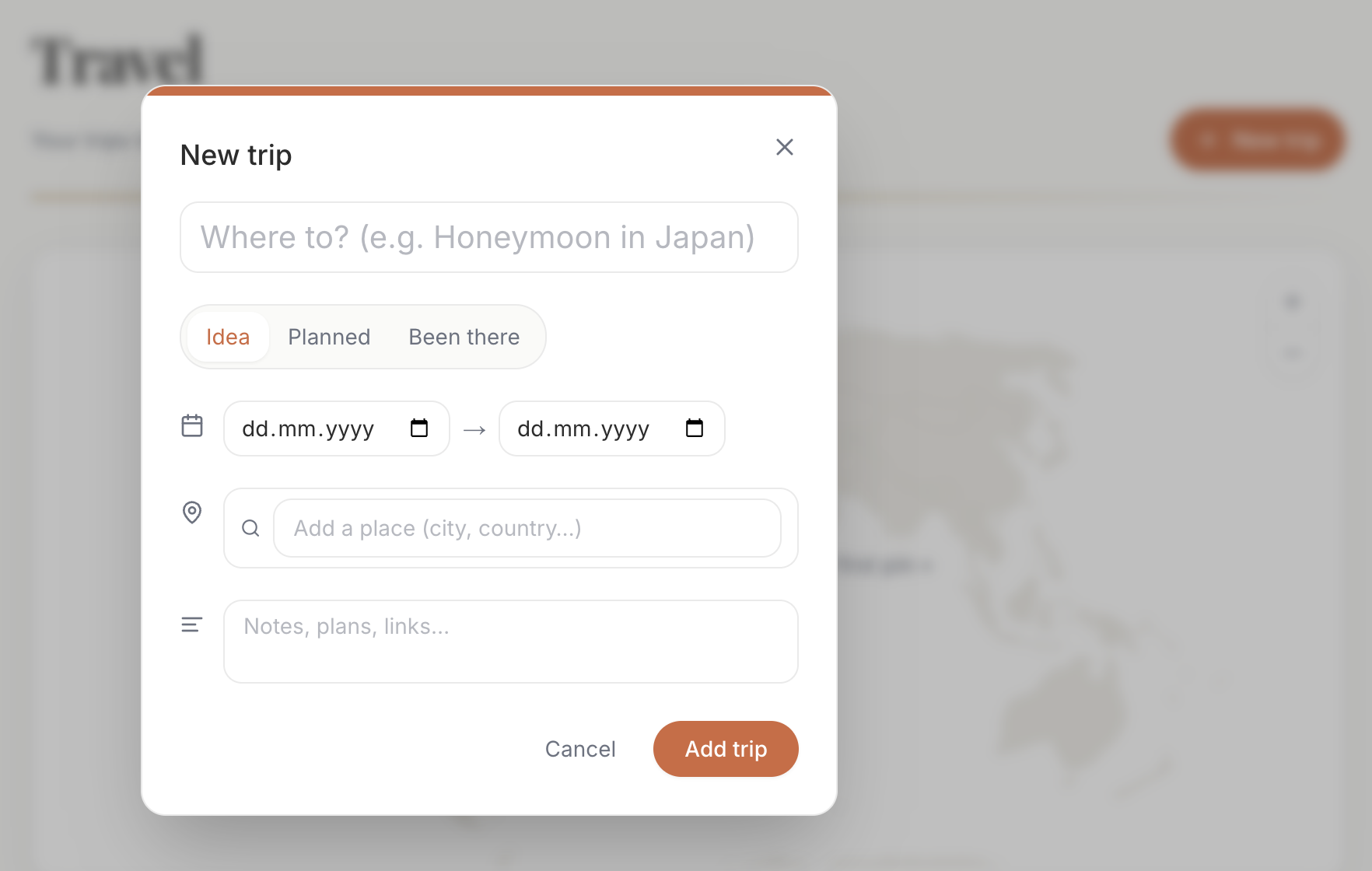 Adding a trip in Nenso